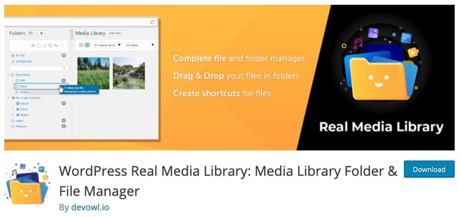 download page for the wordpress media management plugin real media library