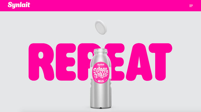 cms hub website example: Synlait Swappa Bottle website with gray and hot pink color scheme