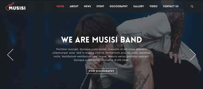 preview for the artist WordPress theme Musisi