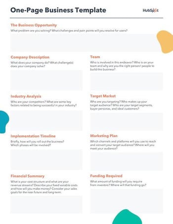 Sample business plan: HubSpot 1 page template