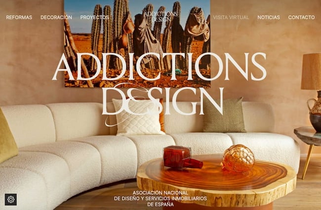website with background image: Addictions Design uses background images to create virtual showrooms