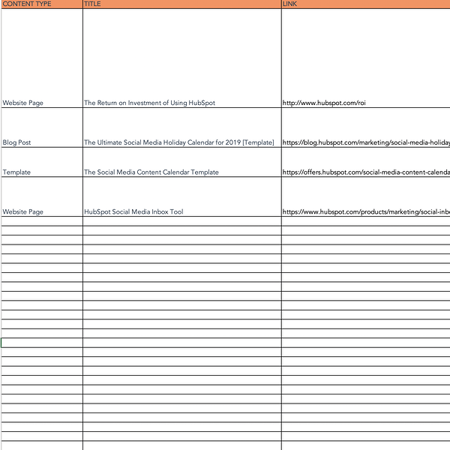 Social media thought repository tab connected Social Media Calendar template from HubSpot