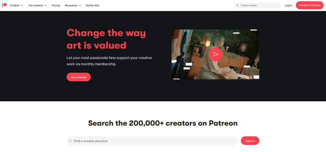 homepage for the accessible website example patreon