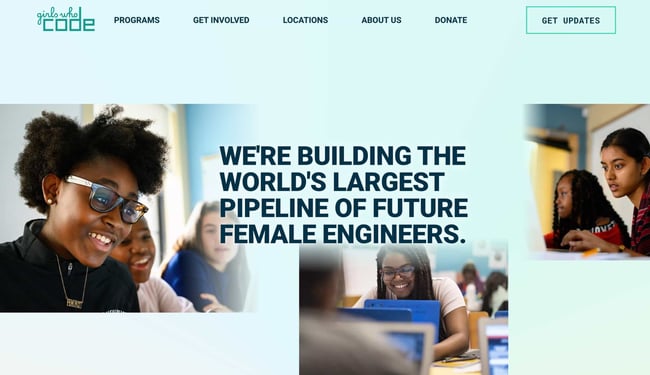 homepage for the accessible website example girls who code