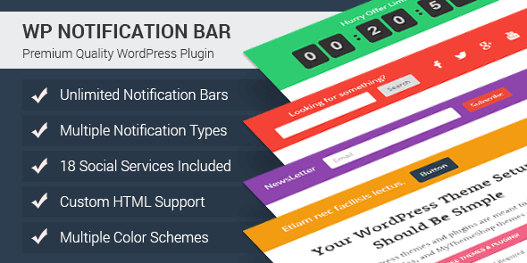 product page for the WordPress call to action plugin WordPress Notification Bar Pro