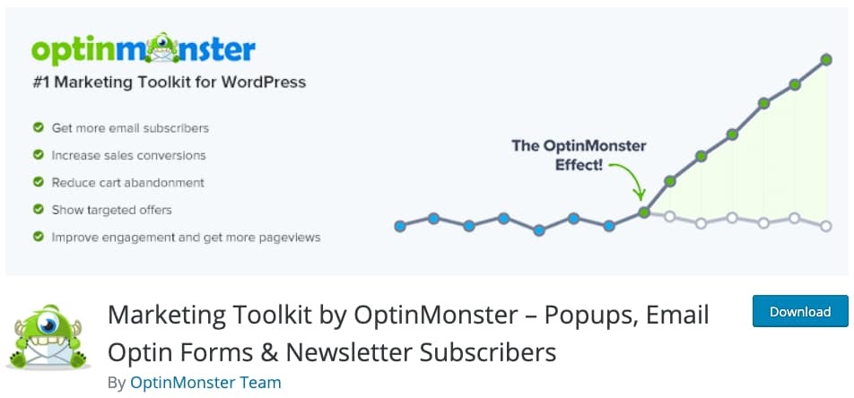 product page for the WordPress call to action plugin OptinMonster