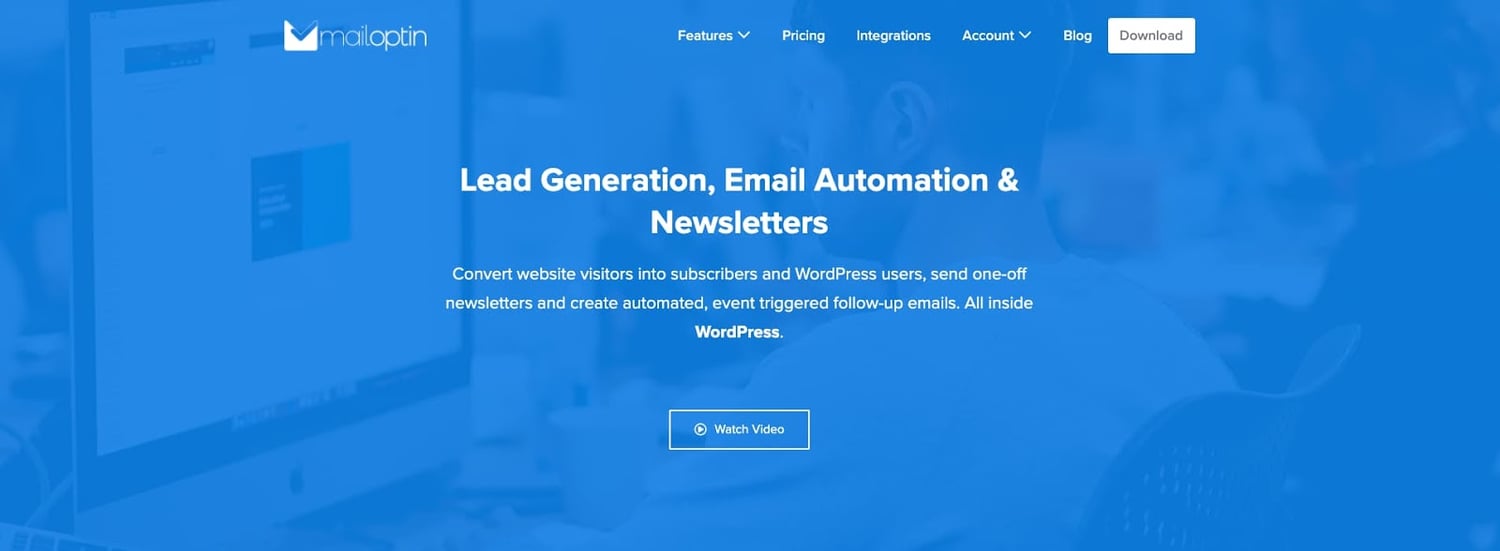 product page for the WordPress call to action plugin MailOptin