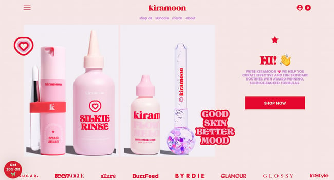homepage for the monochromatic website kiramoon