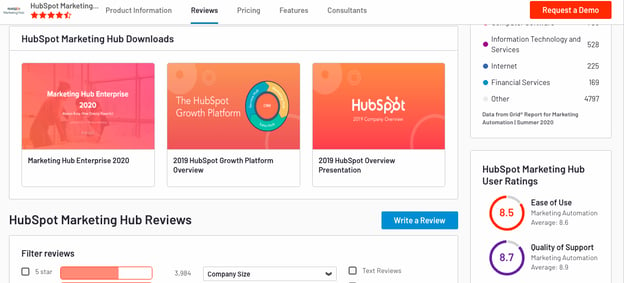 HubSpot's G2 page with reviews and responses. 