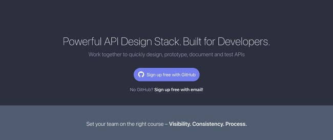 homepage of the API design tool apiary
