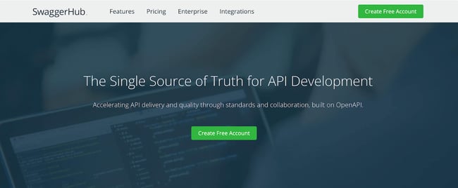 homepage of the API design tool swaggerhub