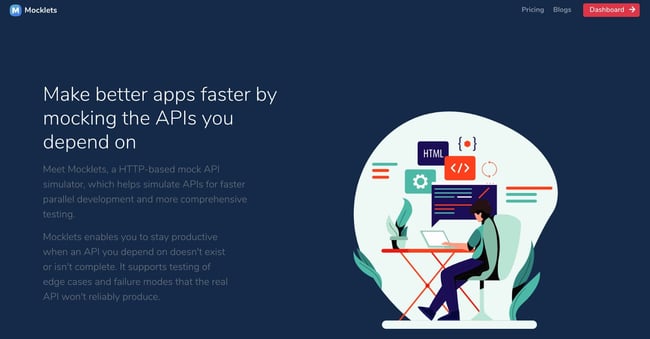 homepage of the API design tool mocklets