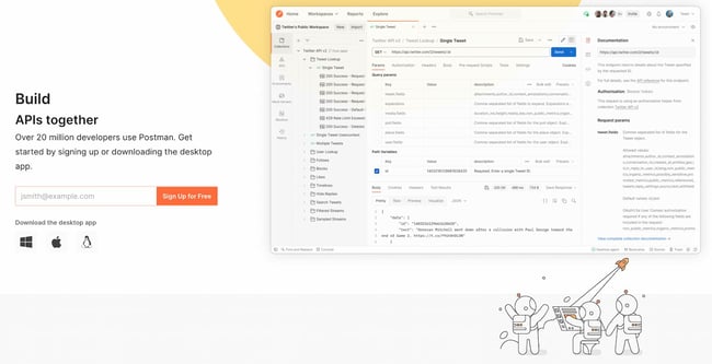 homepage of the API design tool postman