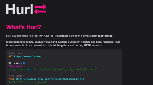 homepage of the API design tool Hurl