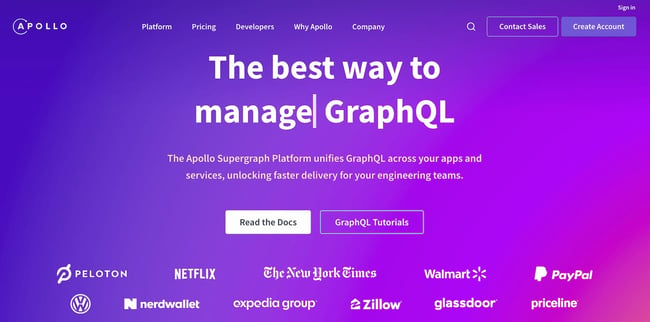 homepage of the API design tool apollo