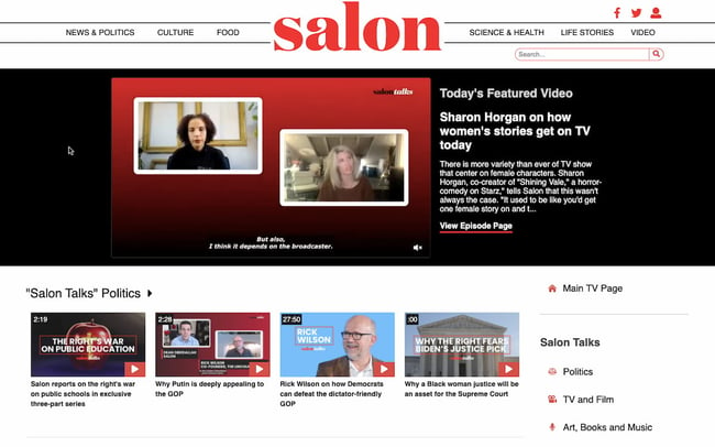 SalonTV website built with AngularJS features latest video