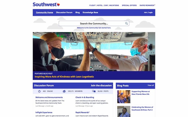 Southwest Community website built with AngularJS features thousands of forum discussions and blog posts