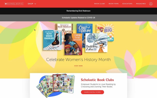 Scholastic website built with AngularJS features dynamic content for parents, kids, and schools