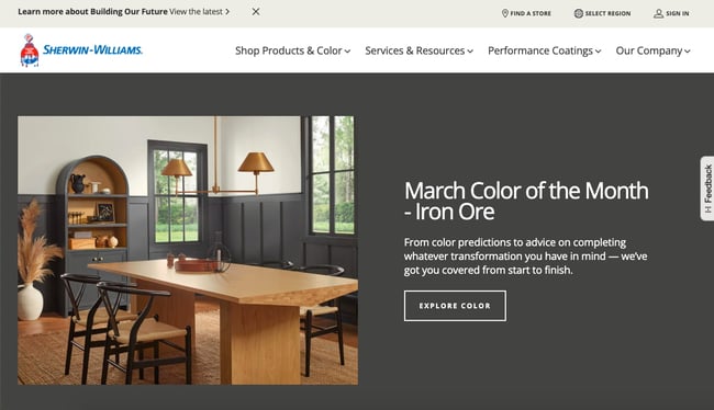 Sherwin Williams website built with AngularJS features color of the month and other dynamic content