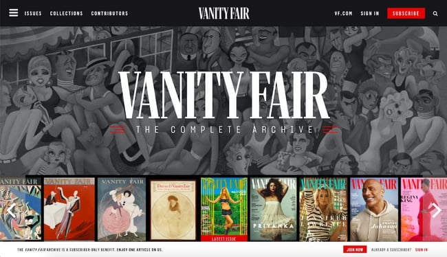 Vanity Fair Archive website built with AngularJS quickly loads content from decades ago