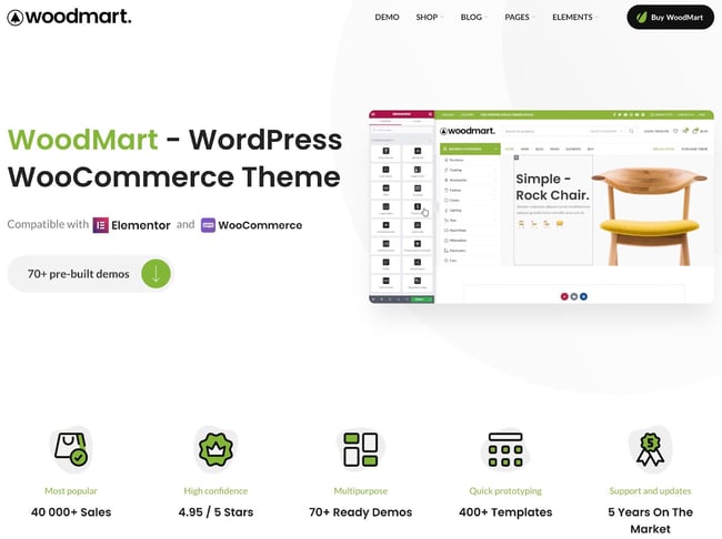 product page for the premium wordpress theme Woodmart