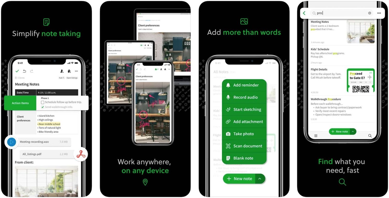 screen shot for the mobile inspiration app Evernote