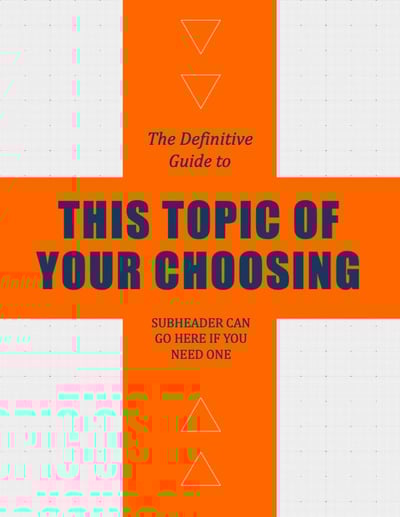 Triad theme ebook template cover page with an orange cross, two triangles in the cross on top and bottom and bold blue font that holds space for custom text