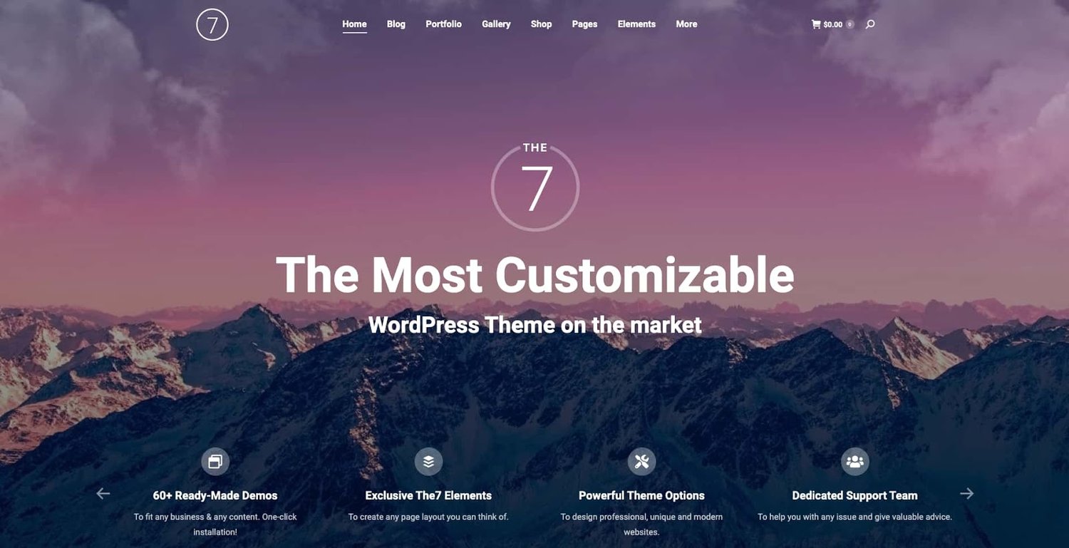 demo page for the wordpress theme with visual composer The7