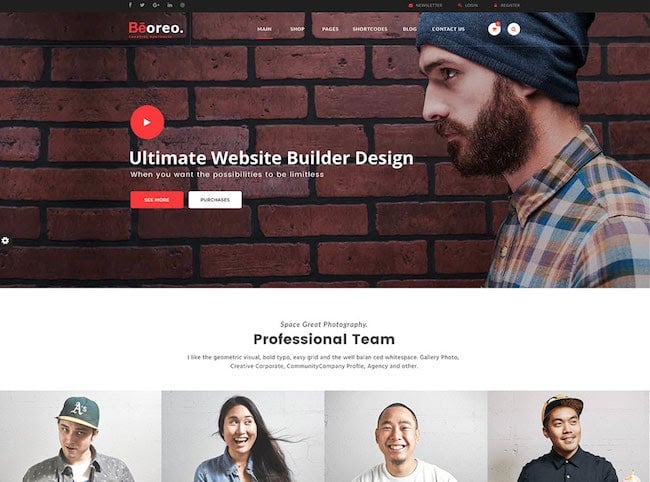 Beoreo wordpress theme with a an on the cover and four male and female  faces toward the bottom