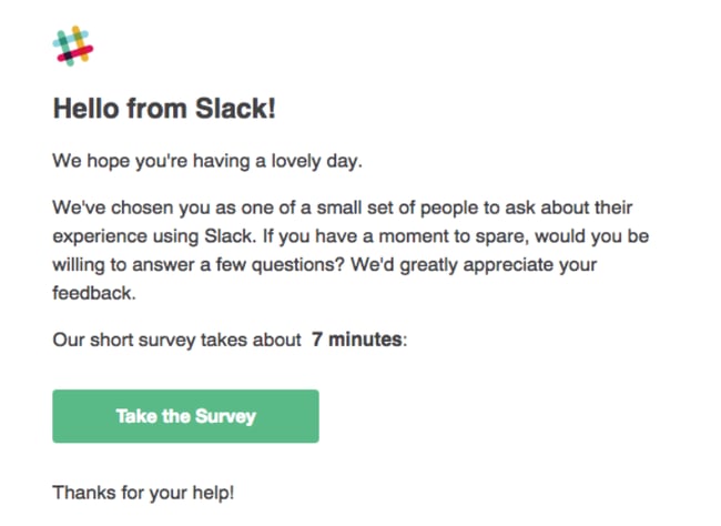 customer satisfaction survey example: slack