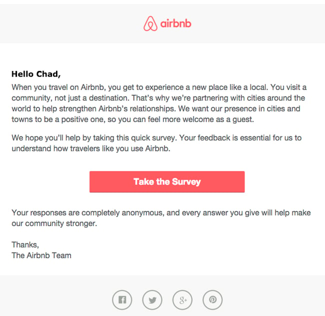exemplo de pesquisa de satisfação do cliente: airbnb