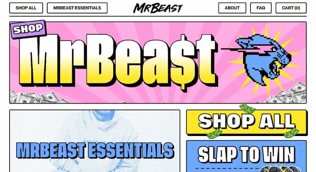 vintage retro website design example: shop mrbeast