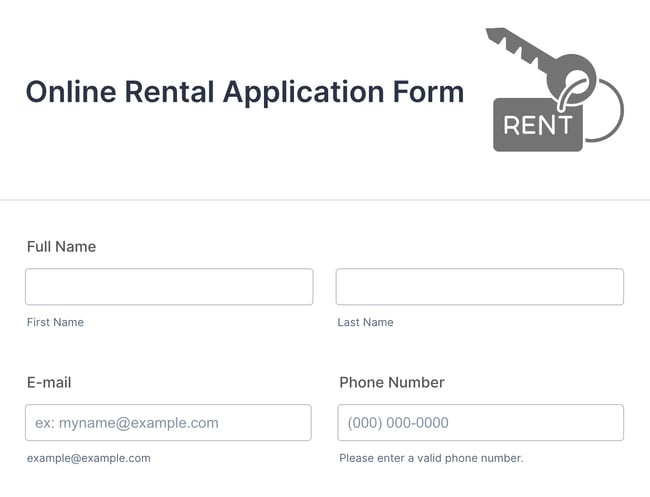 screenshot of an application form template from jotform