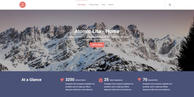 screenshot of the simple website template atomic lite