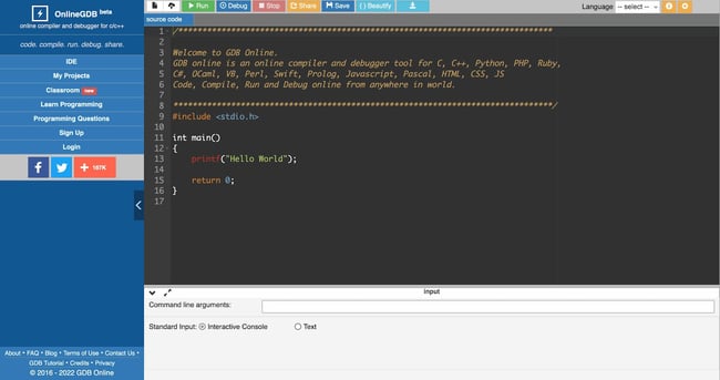 How to run C program in online compiler (w3schools compiler)