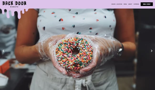 home page for the best restaurant website design back door donuts