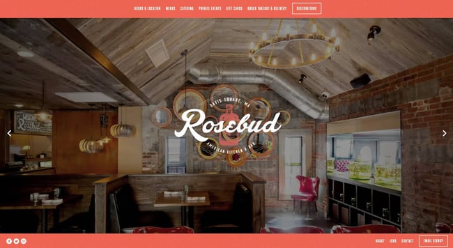 home page for the best restaurant website design rosebud