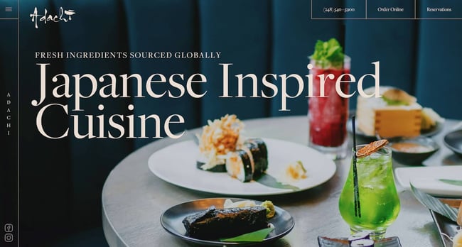home page for the best restaurant website design adachi
