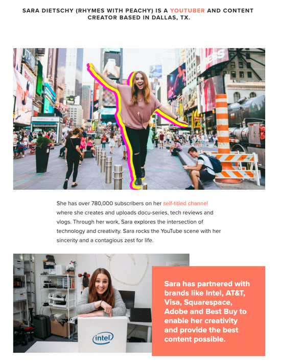 Best About Me Page Examples: Sara Dietschy