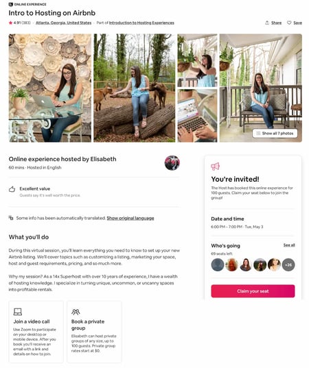 webinar landing page examples: airbnb