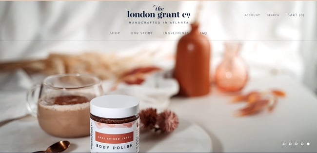 london grant landing page with brown website design