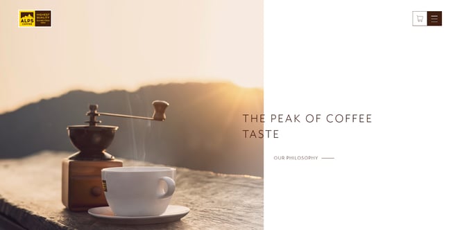 alps coffee landing page with brown website design