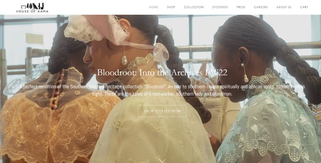 house of aama landing page with brown website design