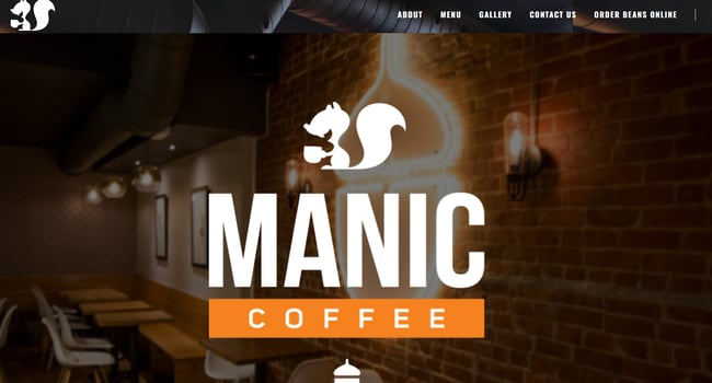 website example of the coffee shop website manic coffee