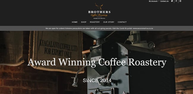 website example of the coffee shop website brothers cofee roasting