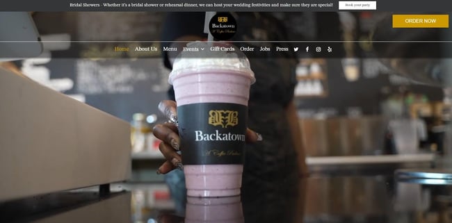 website example of the coffee shop website backatown coffee parlor