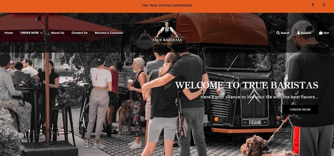 website example of the coffee shop website true baristas
