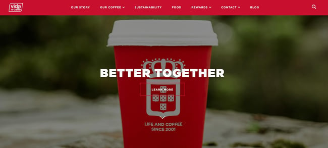 website example of the coffee shop website vida e cafe