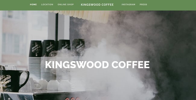 website example of the coffee shop website kingswood coffee