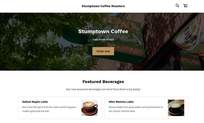 website example of the coffee shop website stumptown coffee roasters